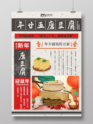 复古风格春节传统习俗大全腊月二十五磨豆腐海报新年习俗系列图
